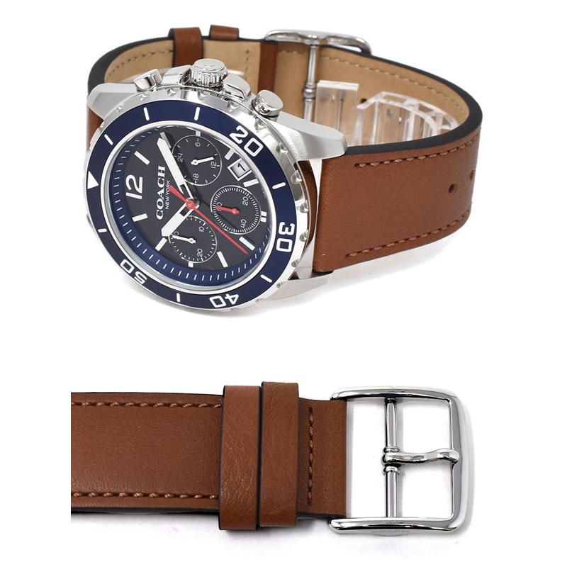 Coach Kent Chronograph Blue Dial Brown Leather Strap Watch for Men - 14602560