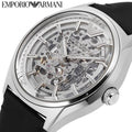  Shop Authentic Emporio Armani Meccanico White Skeleton Dial Black Leather Strap Watch For Men - AR60003 - Luxxuri