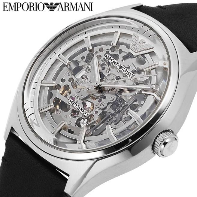  Shop Authentic Emporio Armani Meccanico White Skeleton Dial Black Leather Strap Watch For Men - AR60003 - Luxxuri