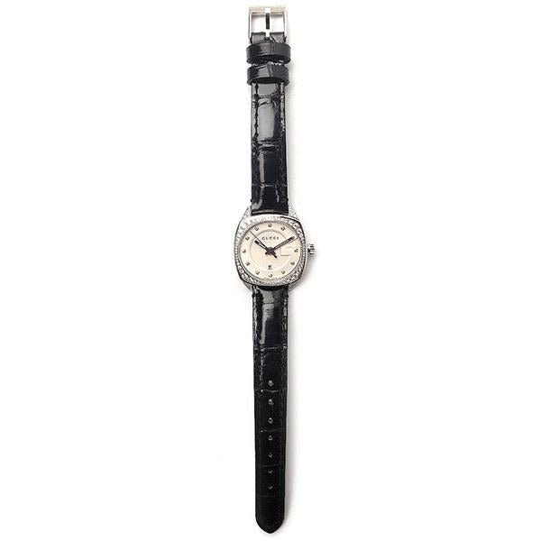  Shop Authentic Gucci GG2570 Diamonds Silver Dial Black Leather Strap Watch For Women - YA142507 - Luxxuri