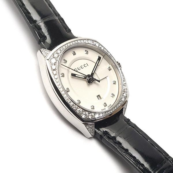  Shop Authentic Gucci GG2570 Diamonds Silver Dial Black Leather Strap Watch For Women - YA142507 - Luxxuri