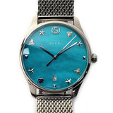  Shop Authentic Gucci G-Timeless Turquiose Mother of Pearl Dial Silver Mesh Bracelet Watch For Women - YA1264039 - Luxxuri