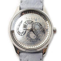  Shop Authentic Gucci G Timeless Automatic Mother of Pearl Dial Blue Leather Strap Watch For Women - YA1264113 - Luxxuri