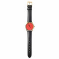 Gucci G Timeless Coral Red Dial Black Leather Strap Watch For Men - YA126464