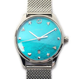  Shop Authentic Gucci G-Timeless Turquoise Mother of Pearl Dial Silver Mesh Bracelet Watch For Women - YA126582 - Luxxuri