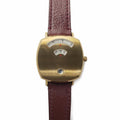 Gucci Grip Quartz Yellow Gold Dial Maroon Leather Strap Watch For Women - YA157405