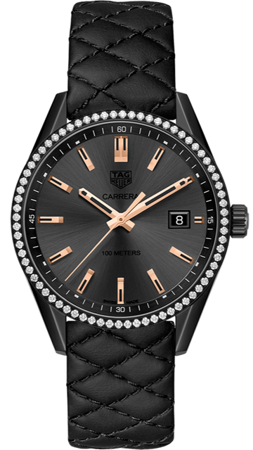  Shop Authentic Tag Heuer Carrera Diamonds Anthracite Black Dial Black Leather Strap Watch for Women - WAR1115.FC6392 - Luxxuri