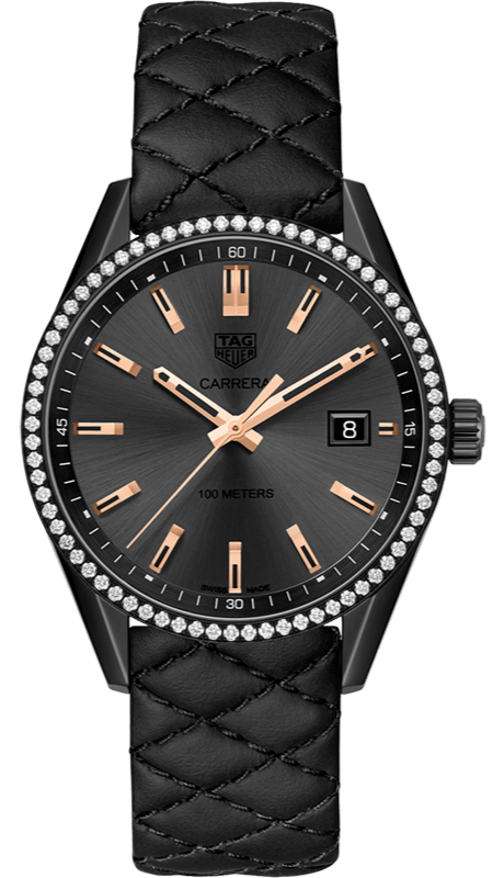  Shop Authentic Tag Heuer Carrera Diamonds Anthracite Black Dial Black Leather Strap Watch for Women - WAR1115.FC6392 - Luxxuri