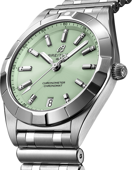  Shop Authentic Breitling Chronomat 32 Diamonds Green Dial Silver Steel Strap Watch for Women - A77310101L1A1 - Luxxuri