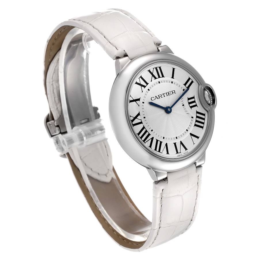  Shop Authentic Cartier Ballon Bleu de Cartier Silver Dial White Leather Strap Watch for Women - W6920087 - Luxxuri