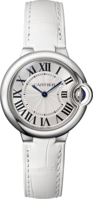  Shop Authentic Cartier Ballon Bleu De Cartier Silver Dial White Leather Strap Watch for Women - W6920086 - Luxxuri