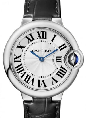  Shop Authentic Cartier Ballon Bleu De Cartier Silver Dial Black Leather Strap Watch for Women - WSBB0034 - Luxxuri