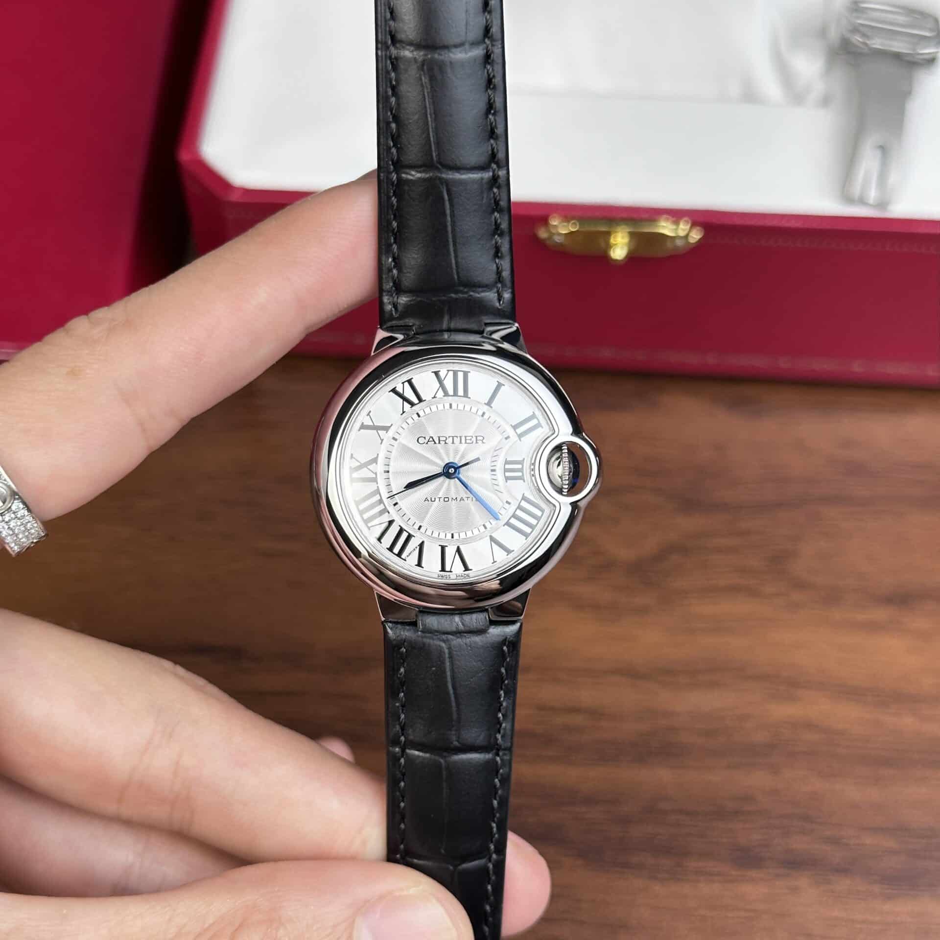 Cartier Ballon Bleu De Cartier Silver Dial Black Leather Strap Watch for Women - WSBB0030