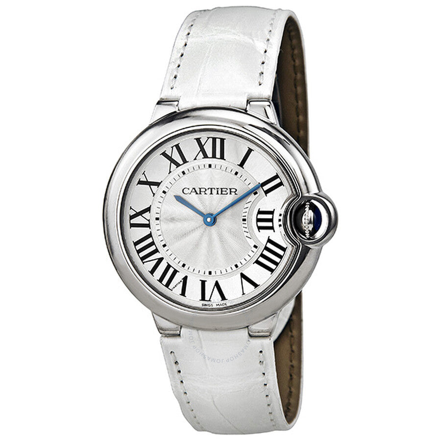  Shop Authentic Cartier Ballon Bleu de Cartier Silver Dial White Leather Strap Watch for Women - W6920087 - Luxxuri