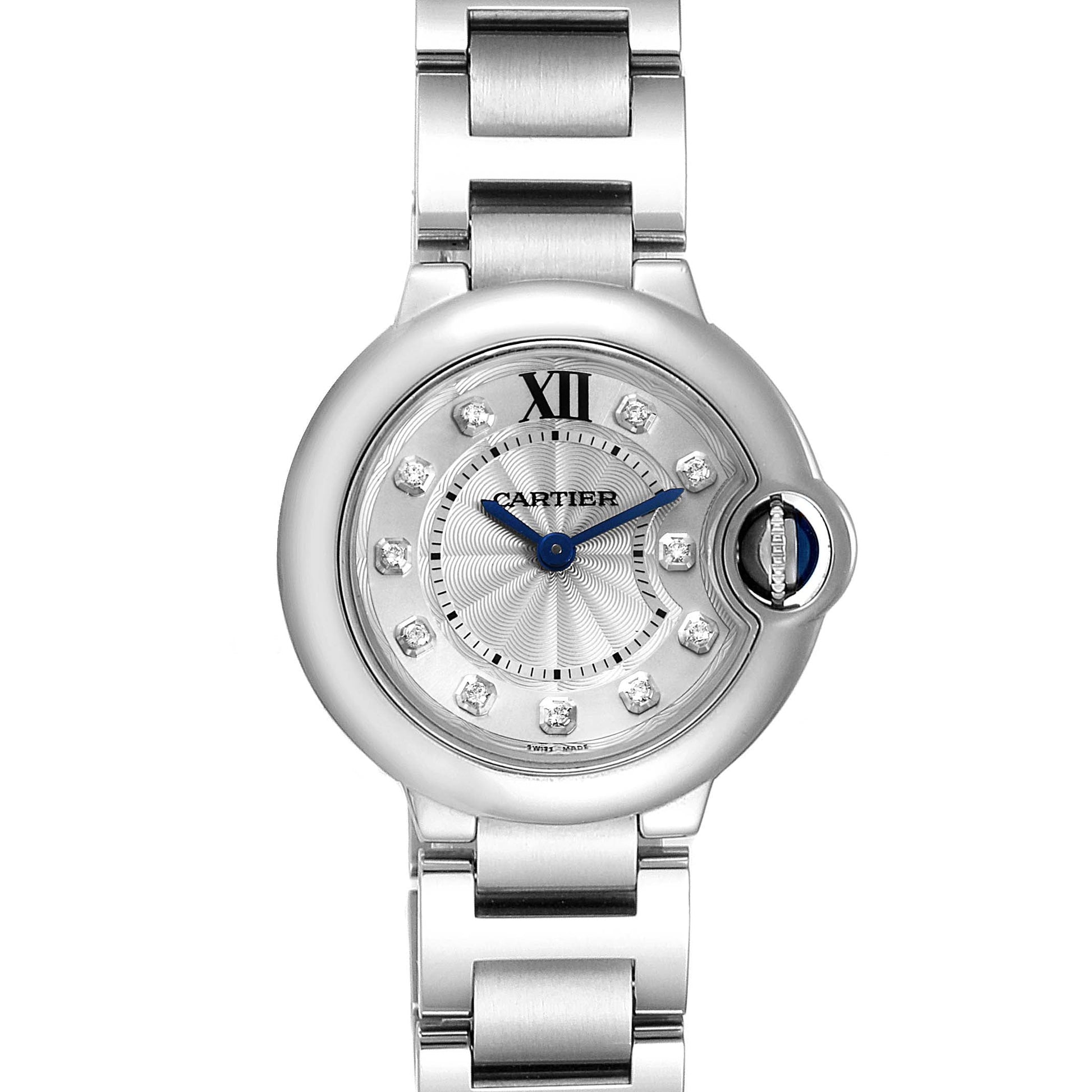  Shop Authentic Cartier Ballon Bleu de Cartier Diamonds Silver Dial Silver Steel Strap Watch for Women - WE902073 - Luxxuri