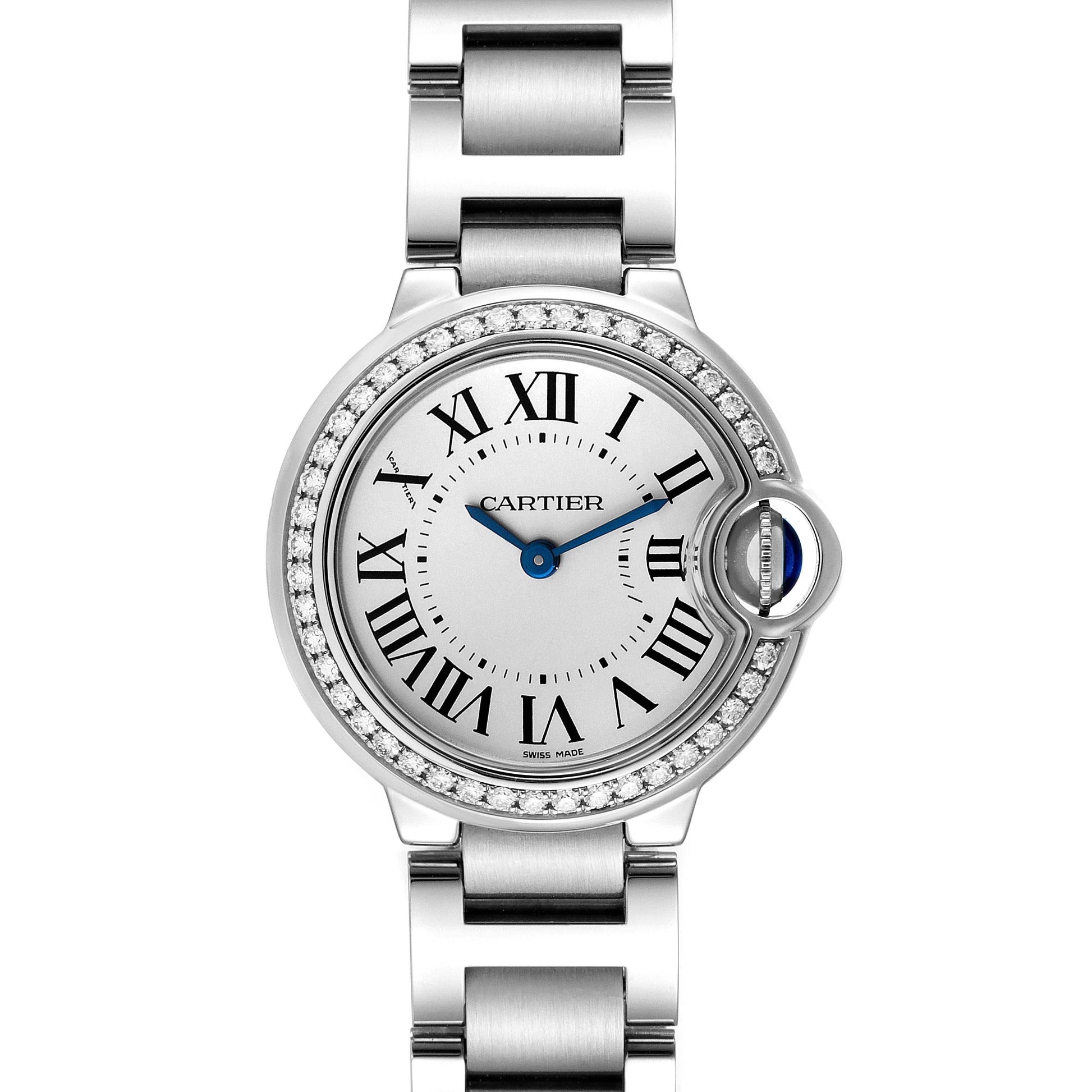  Shop Authentic Cartier Ballon Bleu De Cartier Diamonds White Dial Silver Steel Strap Watch for Women - W4BB0015 - Luxxuri