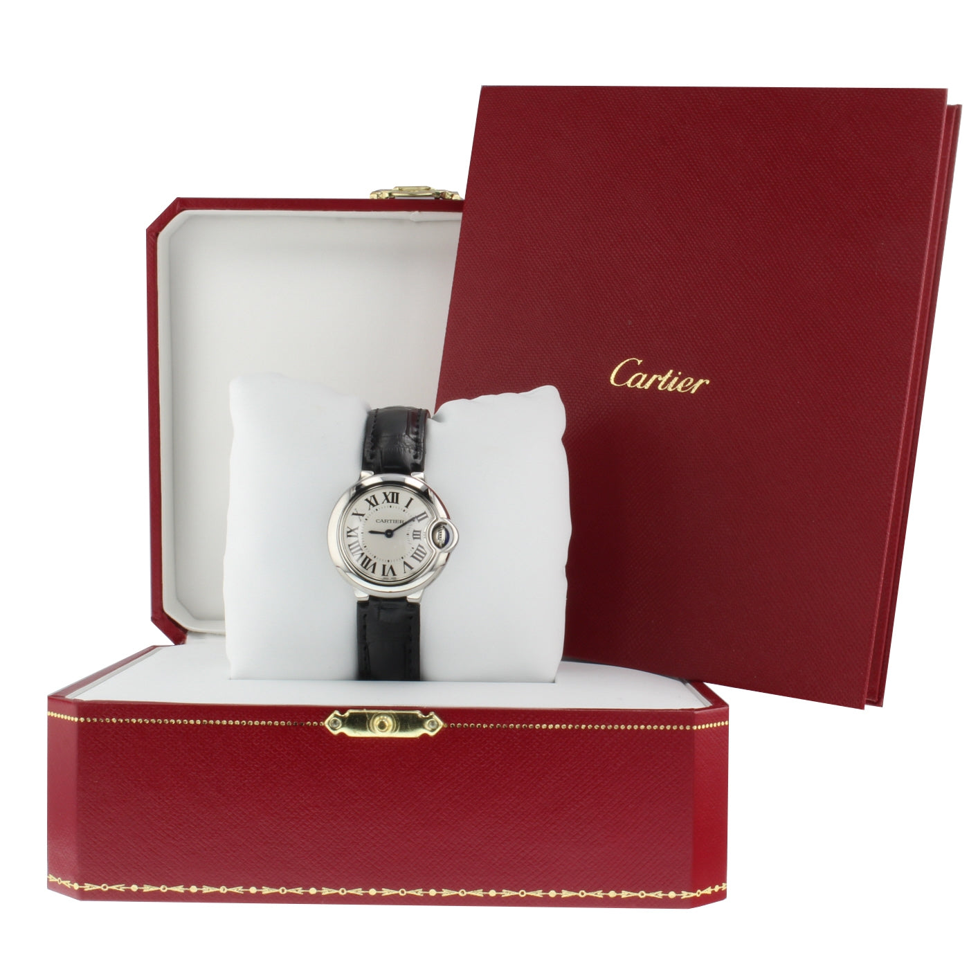  Shop Authentic Cartier Ballon Bleu Silver Dial Black Leather Strap Watch for Women - W69018Z4 - Luxxuri