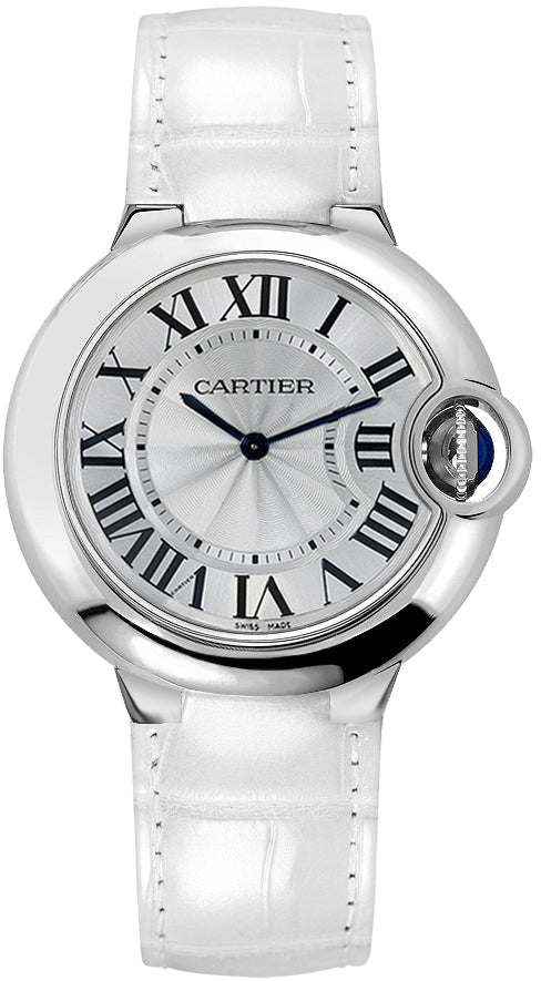  Shop Authentic Cartier Ballon Bleu de Cartier Silver Dial White Leather Strap Watch for Women - W6920087 - Luxxuri