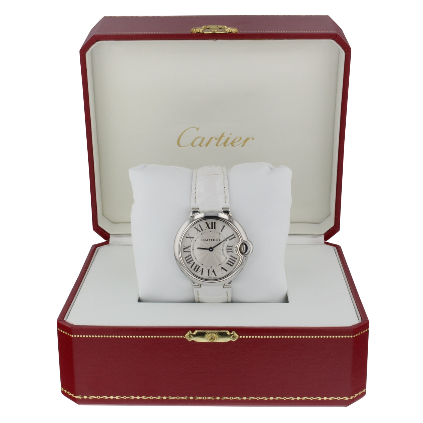  Shop Authentic Cartier Ballon Bleu de Cartier Silver Dial White Leather Strap Watch for Women - W6920087 - Luxxuri