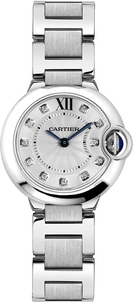  Shop Authentic Cartier Ballon Bleu de Cartier Diamonds Silver Dial Silver Steel Strap Watch for Women - WE902073 - Luxxuri
