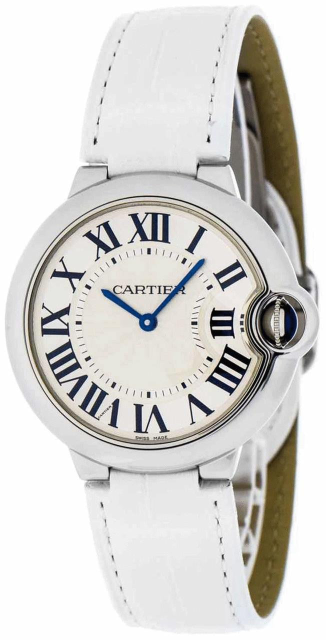  Shop Authentic Cartier Ballon Bleu de Cartier Silver Dial White Leather Strap Watch for Women - W6920087 - Luxxuri