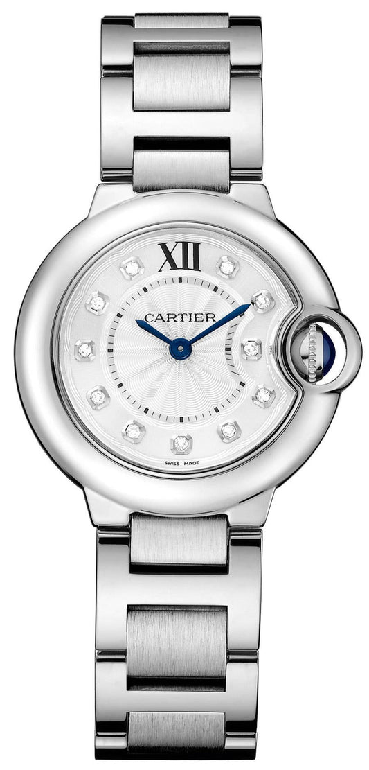  Shop Authentic Cartier Ballon Bleu de Cartier Diamonds Silver Dial Silver Steel Strap Watch for Women - WE902073 - Luxxuri