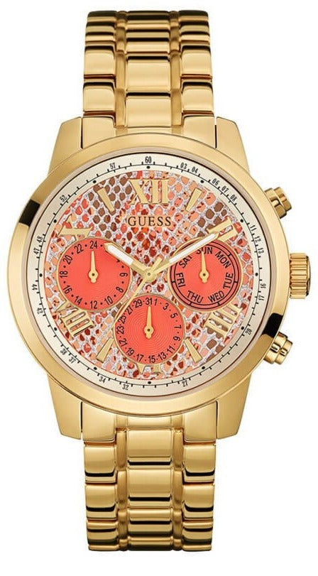  Shop Authentic Guess Mini Sunrise Quartz Analog Orange Dial Gold Steel Strap Watch For Women - W0448L7 - Luxxuri