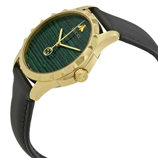  Shop Authentic Gucci Le Marche Des Merveilles Quartz Green Dial Black Leather Strap Watch For Women - YA126463 - Luxxuri