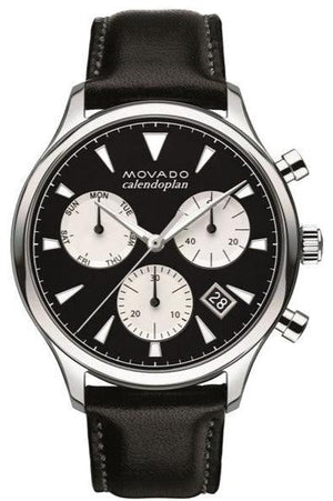  Shop Authentic Movado Heritage Chronograph Black Dial Black Leather Strap Watch for Men - 3650005 - Luxxuri