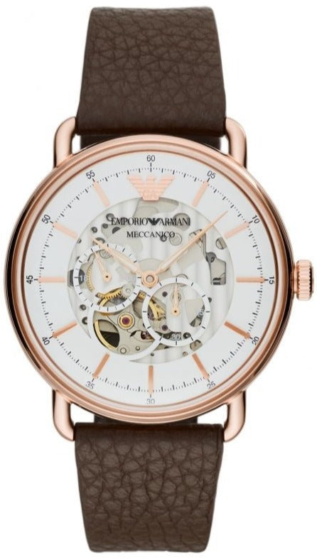  Shop Authentic Emporio Armani Meccanico Automatic White Dial Brown Leather Strap Watch For Men - AR60027 - Luxxuri