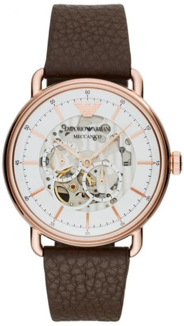  Shop Authentic Emporio Armani Meccanico Automatic White Dial Brown Leather Strap Watch For Men - AR60027 - Luxxuri