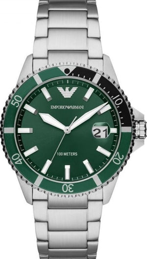  Shop Authentic Emporio Armani Three Hand Green Dial Silver Steel Strap Watch For Men - AR11338 - Luxxuri