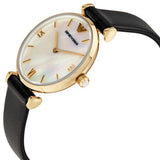  Shop Authentic Emporio Armani Gianni T-Bar Quartz Mother of Pearl Dial Black Leather Strap Watch For Women - AR1910 - Luxxuri