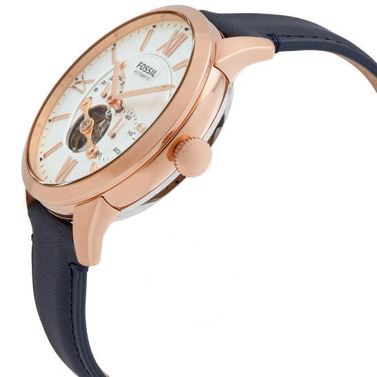  Shop Authentic Fossil Townsman Automatic White Dial Navy Blue Leather Strap Watch for Men - ME3171 - Luxxuri