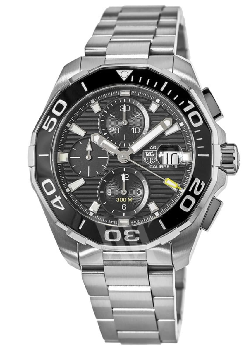 Tag Heuer Aquaracer Calibre 16 Day-Date Black Dial Silver Steel Strap Watch for Men - CAY211A.BA0927