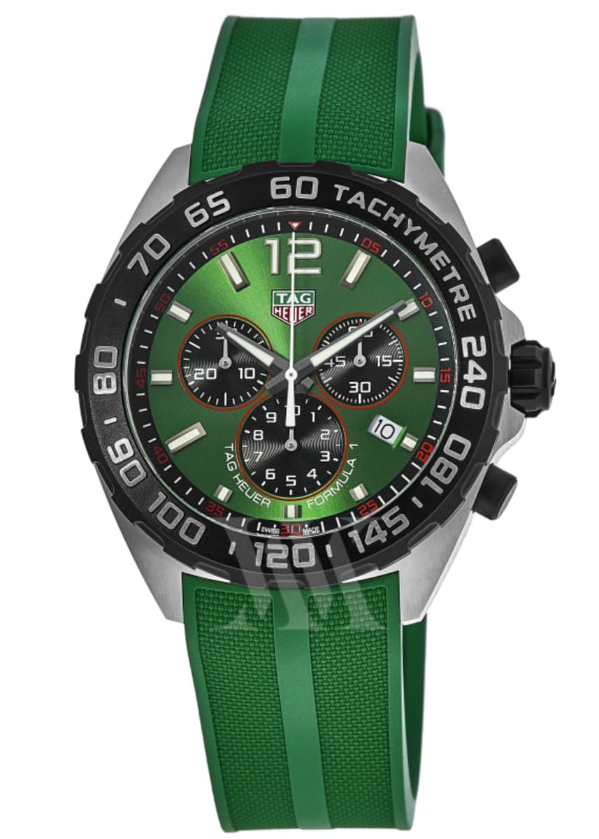Tag Heuer Formula 1 Chronograph Green Dial Green Rubber Strap Watch for Men - CAZ101AP.FT8056