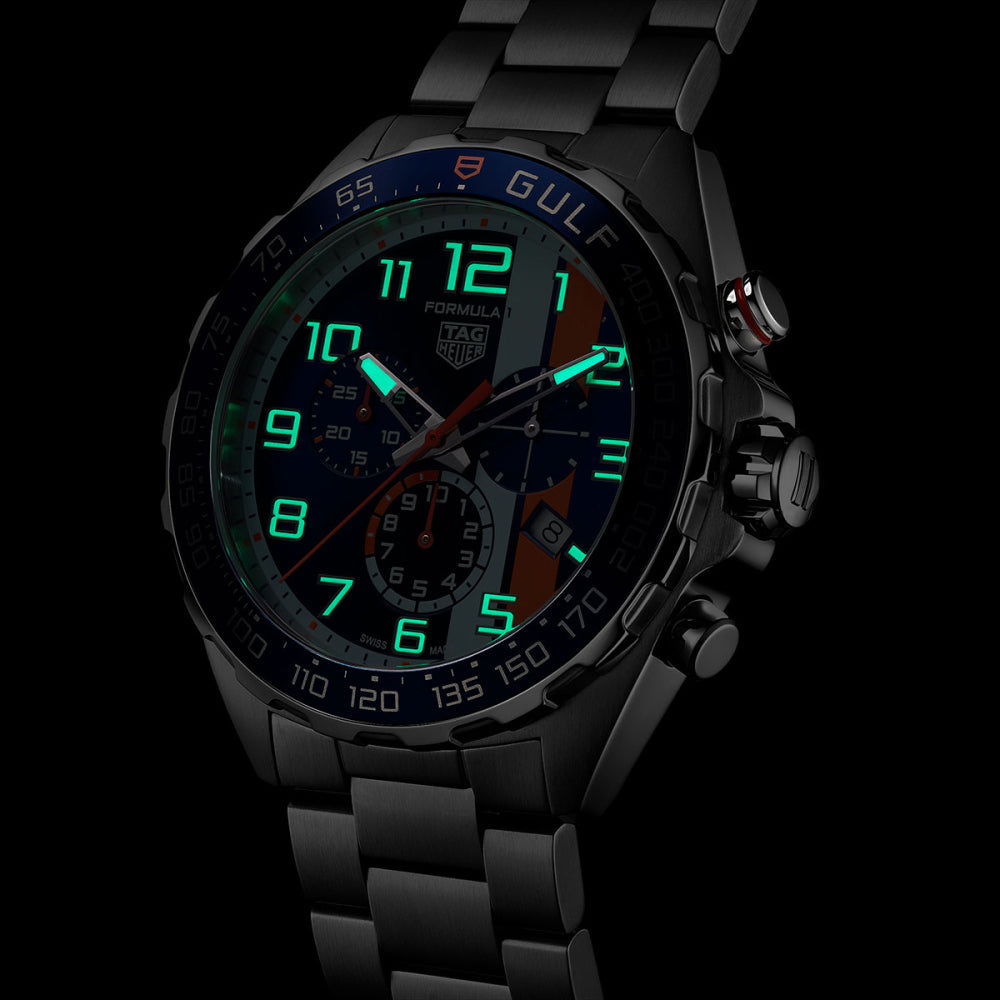 Tag Heuer Formula 1 Gulf Edition Chronograph Blue Dial Silver Steel Strap Watch for Men - CAZ101AT.BA0842