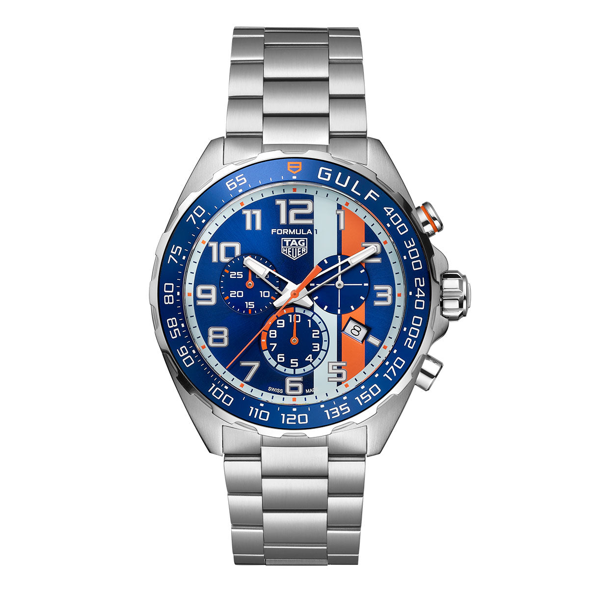  Shop Authentic Tag Heuer Formula 1 Gulf Edition Chronograph Blue Dial Silver Steel Strap Watch for Men - CAZ101AT.BA0842 - Luxxuri