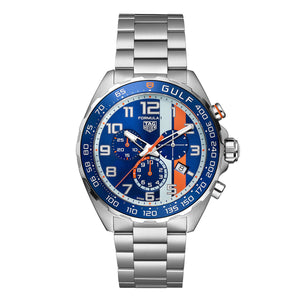  Shop Authentic Tag Heuer Formula 1 Gulf Edition Chronograph Blue Dial Silver Steel Strap Watch for Men - CAZ101AT.BA0842 - Luxxuri