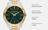  Shop Authentic Michael Kors Slim Runway Quartz Green Dial Two Tone Steel Strap Watch for Women - MK9149 - Luxxuri