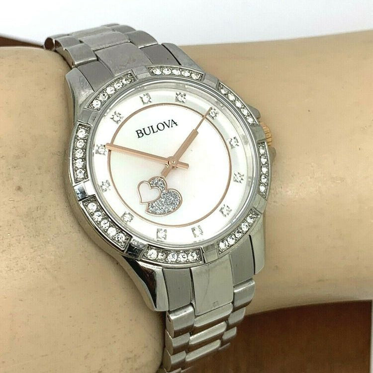  Shop Authentic Bulova Crystal Collection Mother of Pearl Dial Silver Steel Strap Watch for Women - 98L232 - Luxxuri