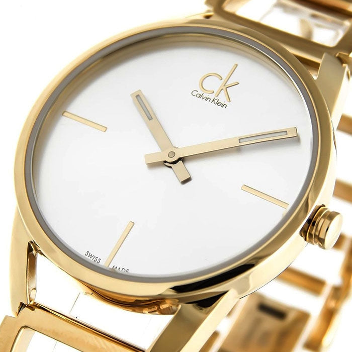  Shop Authentic Calvin Klein Stately Silver Dial Gold Steel Strap Watch for Women - K3G23526 - Luxxuri