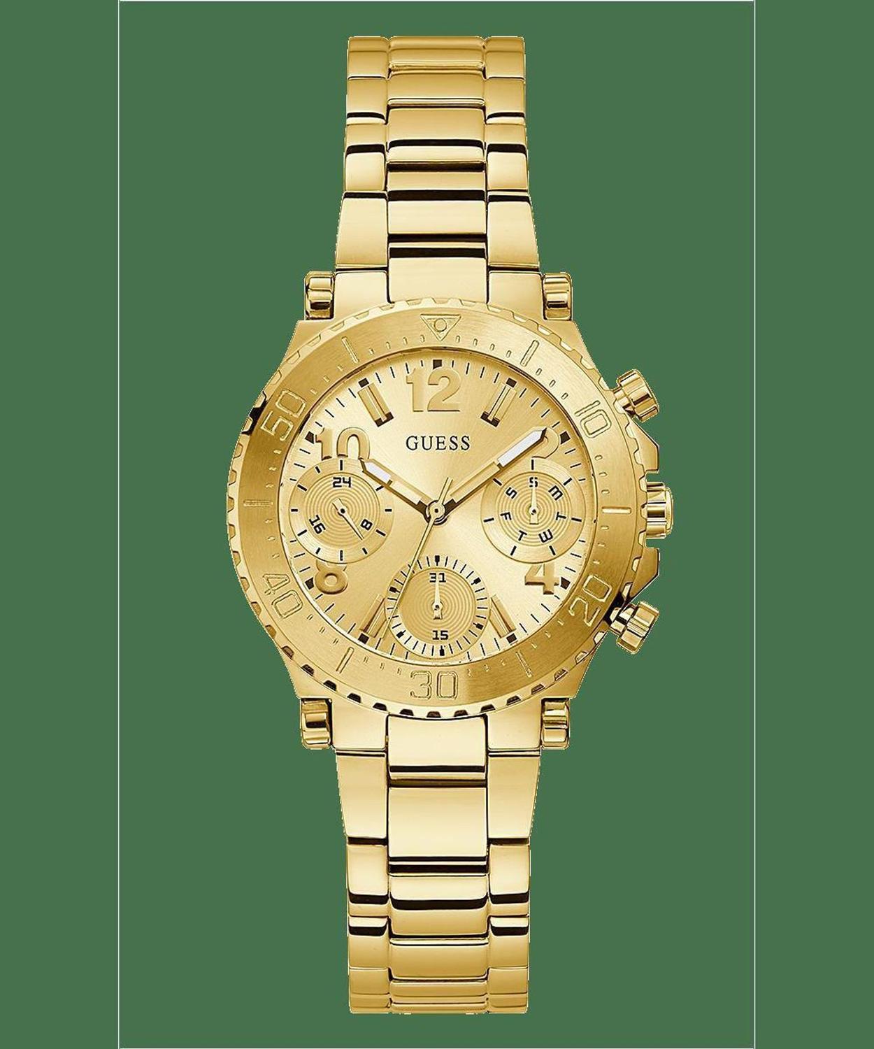  Shop Authentic Guess Cosmic Chronograph Gold Dial Gold Steel Strap Watch for Women - GW0465L1 - Luxxuri
