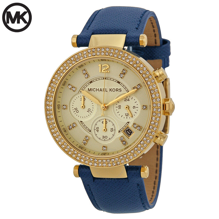  Shop Authentic Michael Kors Parker Gold Dial Blue Leather Strap Watch for Women - MK2280 - Luxxuri