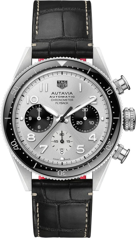  Shop Authentic Tag Heuer Autavia Chronometer Flyback Chronograph Silver Dial Black Leather Strap Watch for Men - CBE511B.FC8279 - Luxxuri