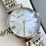  Shop Authentic Emporio Armani T Bar Mother of Pearl Dial Steel Strap Watch For Women - AR1682 - Luxxuri