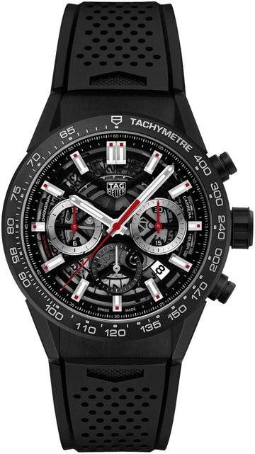  Shop Authentic Tag Heuer Carrera Chronograph Steel & Ceramic Black Dial Black Rubber Strap Watch for Men - CBG2090.FT6145 - Luxxuri