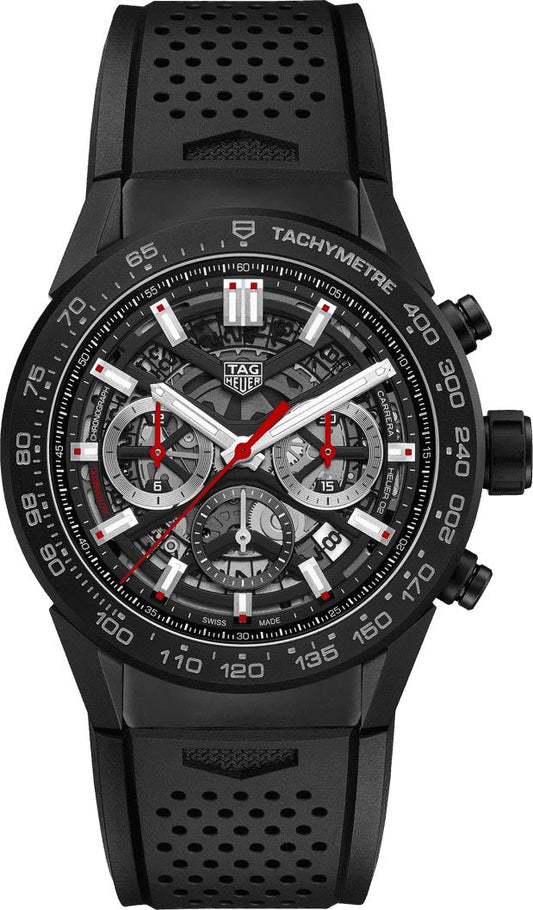  Shop Authentic Tag Heuer Carrera Automatic Chronograph Black Dial Black Rubber Strap Watch for Men - CBG2A90.FT6173 - Luxxuri