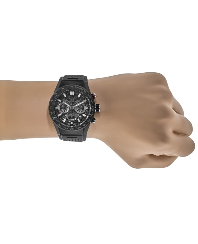  Shop Authentic Tag Heuer Carrera Automatic Chronograph Black Dial Black Rubber Strap Watch for Men - CBG2A90.FT6173 - Luxxuri