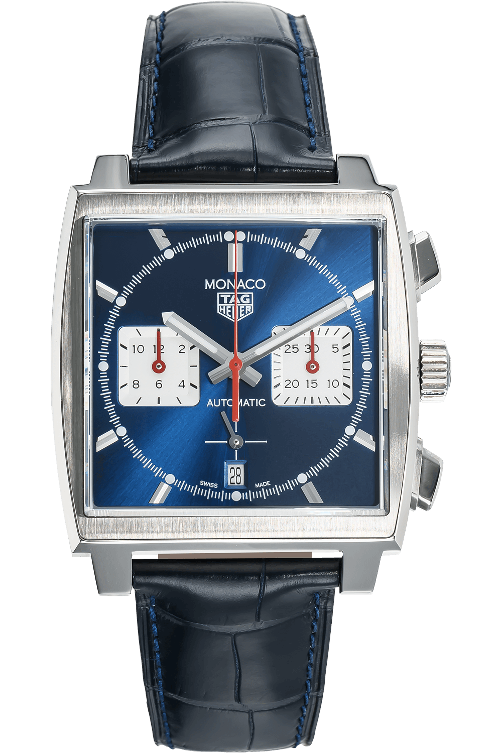  Shop Authentic Tag Heuer Monaco Automatic Chronograph Blue Dial Blue Leather Strap Watch for Men - CBL2111.FC6453 - Luxxuri